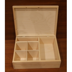 Pudełko  25,5x20x9 cm ,  z 6  przegrodami  organizer , przybornik , pudełko drewniane 23,5x20x9